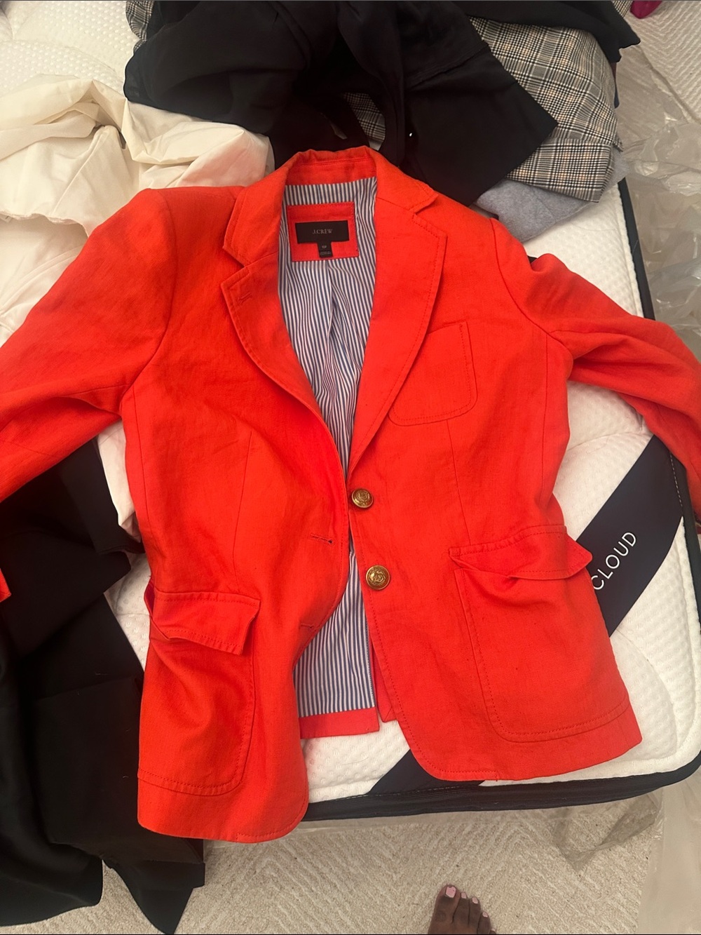 J. Crew Vibrant Orange Tailored Blazer with Gold Buttons
